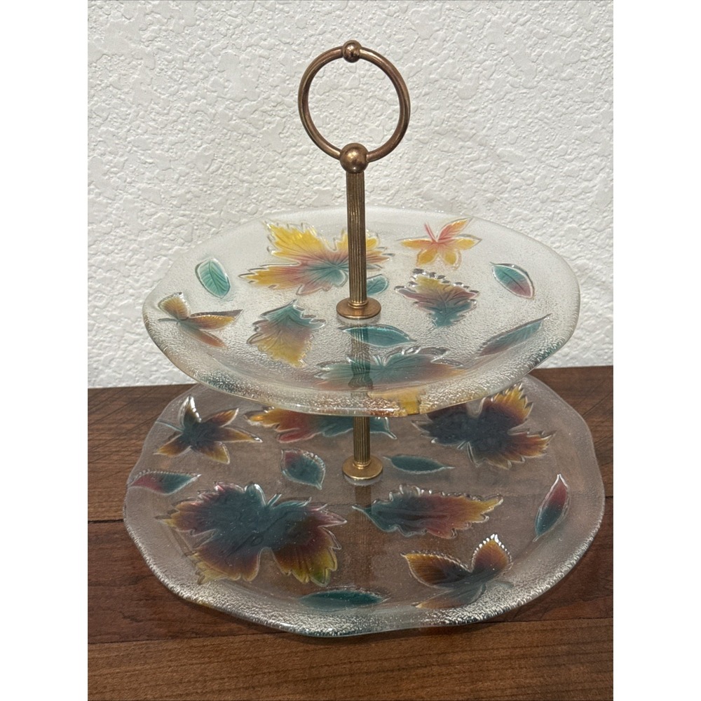 Vintage Lucite Two Tier Tidbit Tray With Pressed Flowers